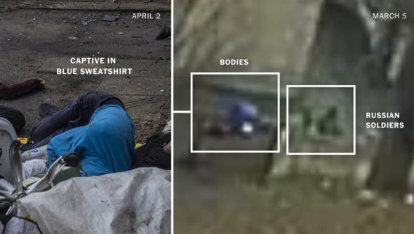 FOTO/VIDEO // The New York Times: Imagini cu ruși care ucid cu sânge rece nouă civili în Bucha. La locul crimei s-au găsit dovezi care arată cine erau soldații